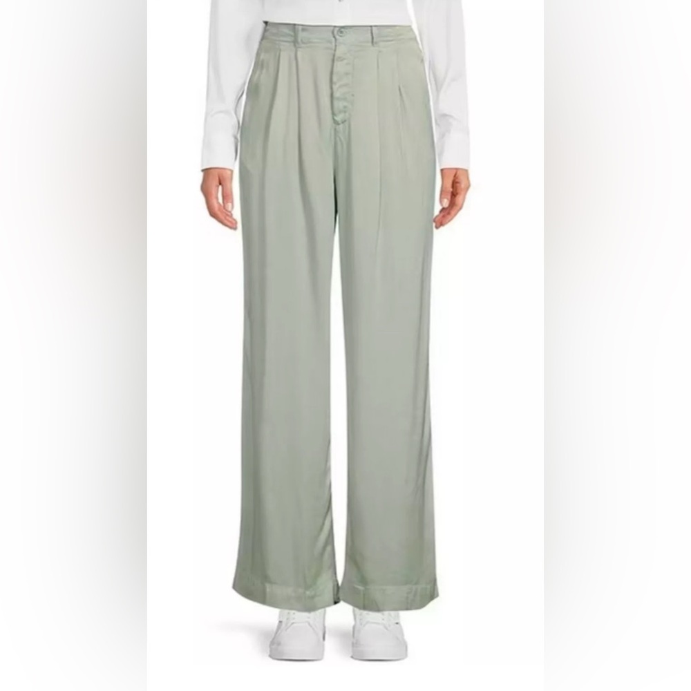 Cloth & Stone Wide Leg Pleated Satin Pant Seaside Mint Green Size Small NWT